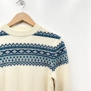 Women's Cream and Blue Patterned Sweater